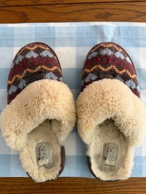 UGG Brown Multi Knit Shearling Lined Slippers;US Size 8;Cozy